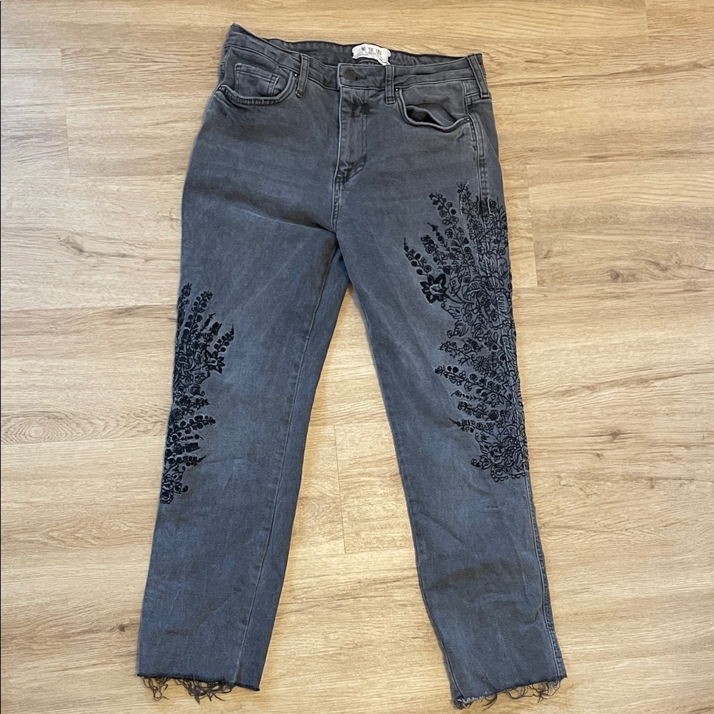 We The Free Charcoal Embroidered Ankle Jeans